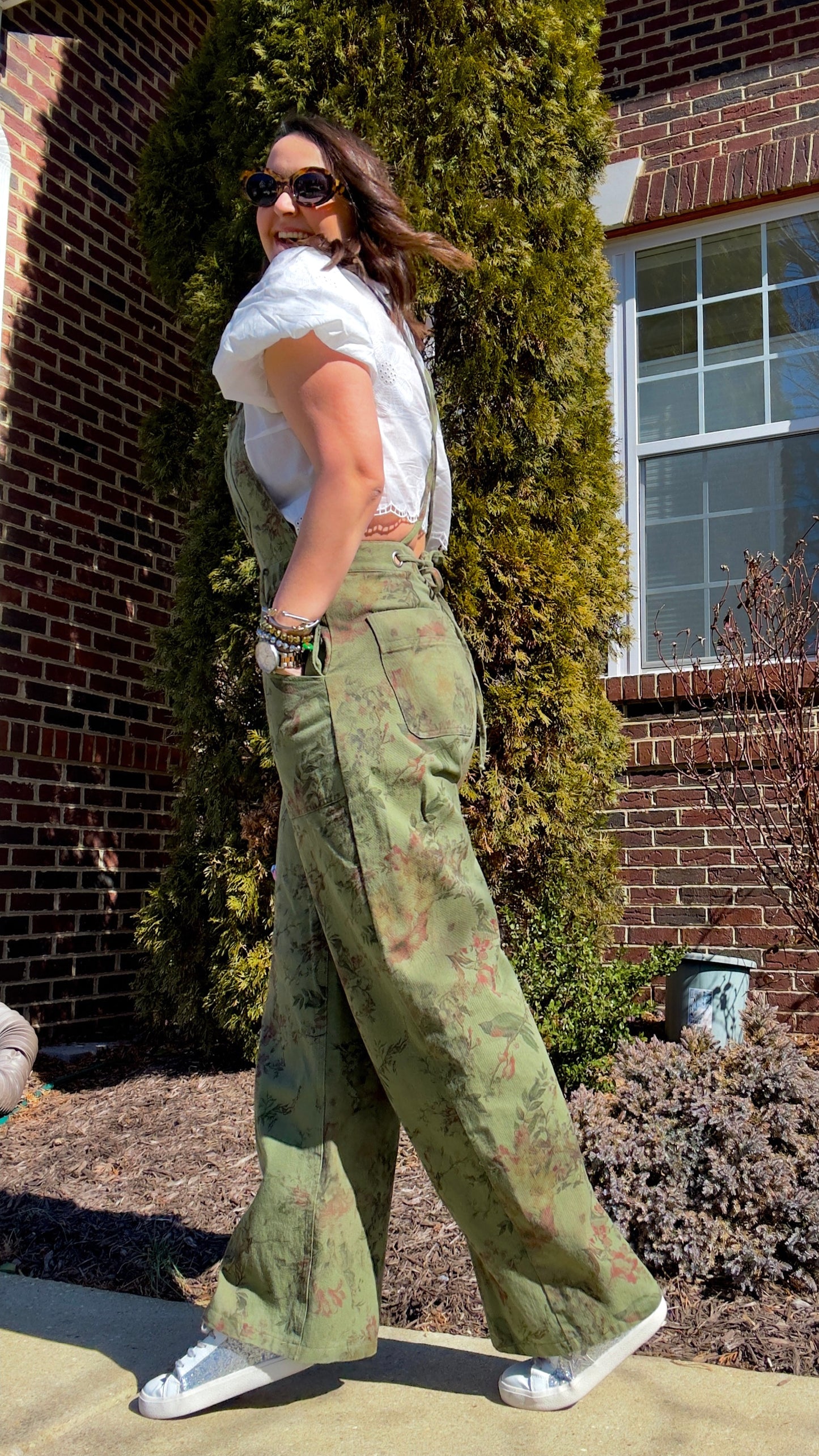 OLIVE VINTAGE WIDE LEG OVERALLS