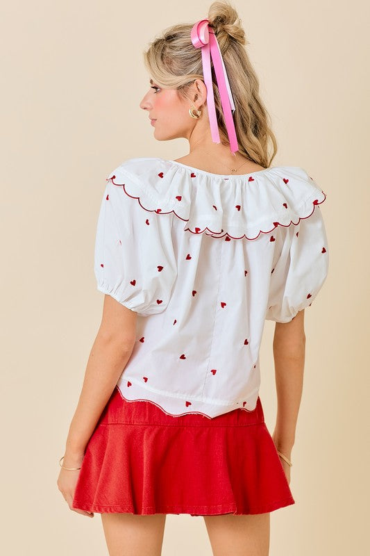 VALENTINE HEART EMBROIDERED TOP