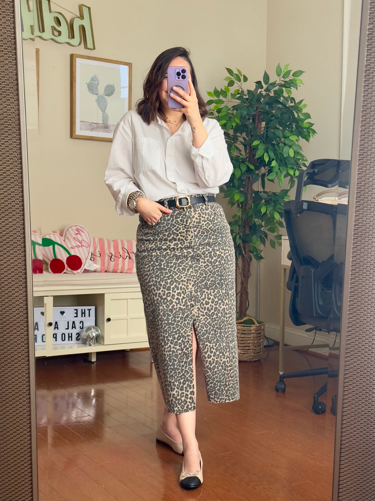 LEOPARD PRINT FRONT SLIT MIDI SKIRT