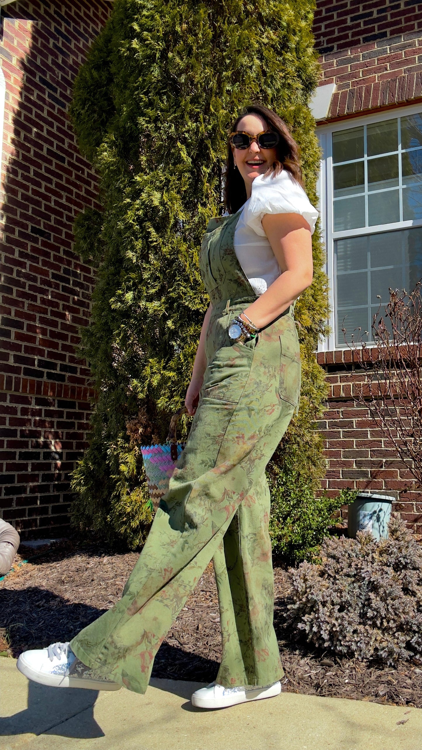 OLIVE VINTAGE WIDE LEG OVERALLS