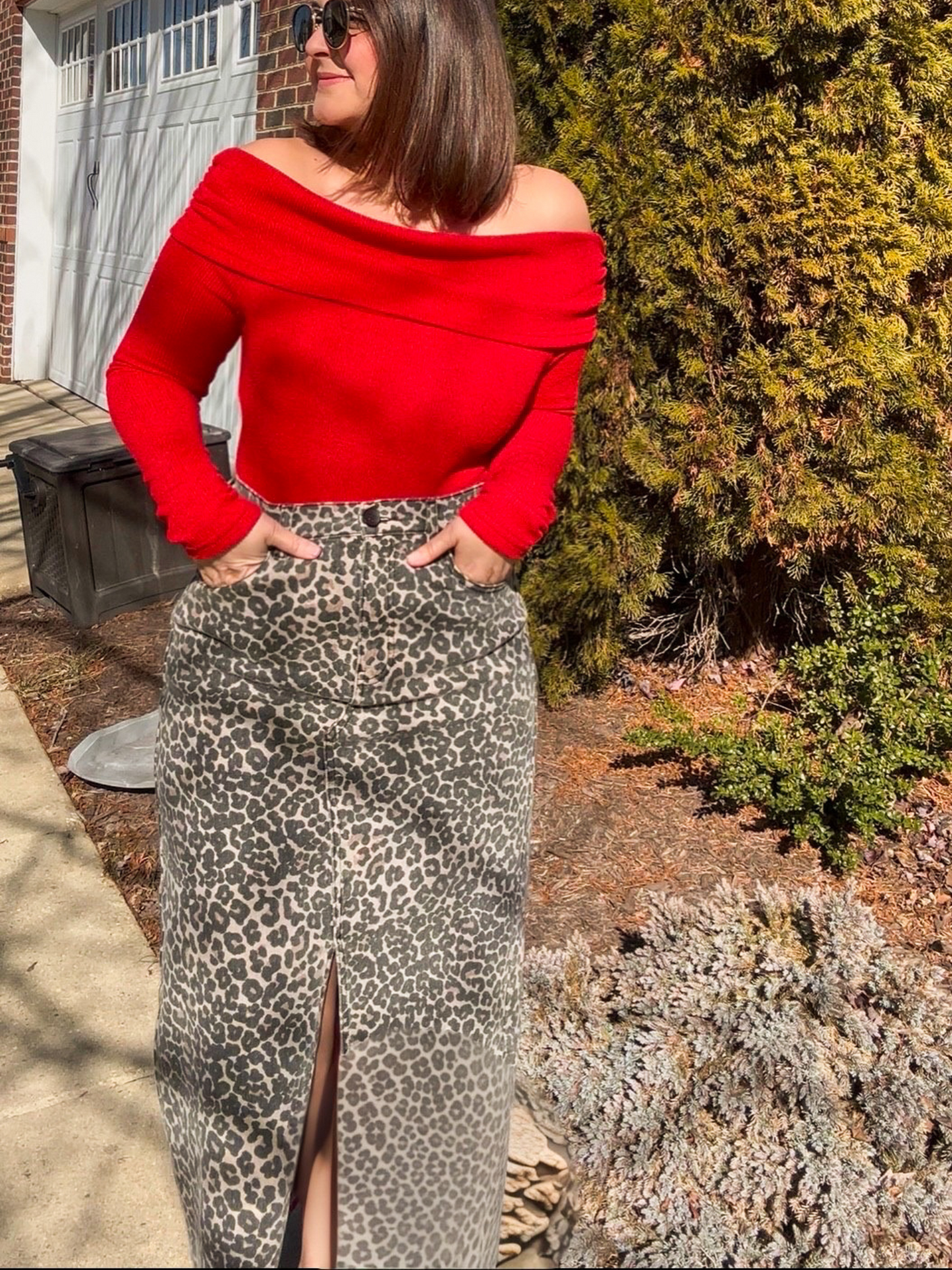 LEOPARD PRINT FRONT SLIT MIDI SKIRT