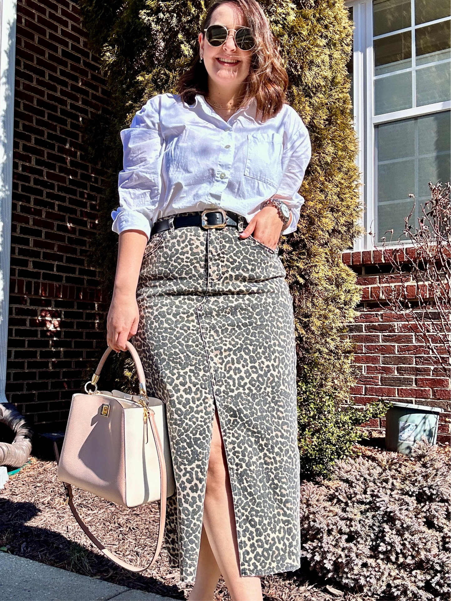 LEOPARD PRINT FRONT SLIT MIDI SKIRT