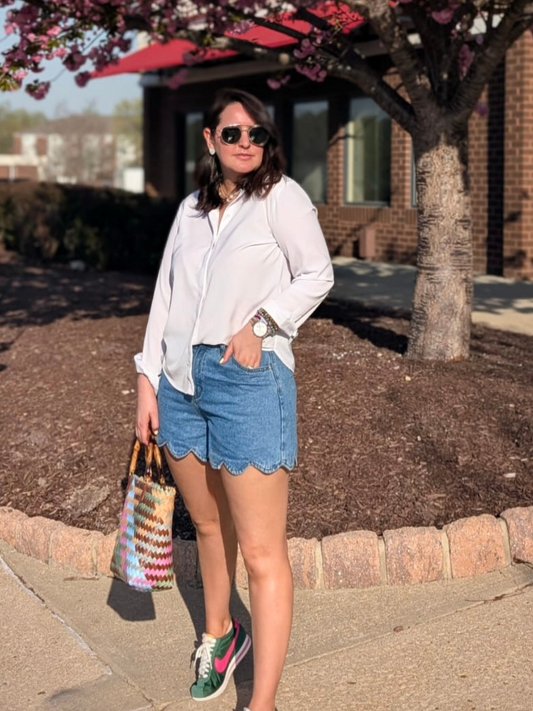 SCALLOP DENIM SHORTS