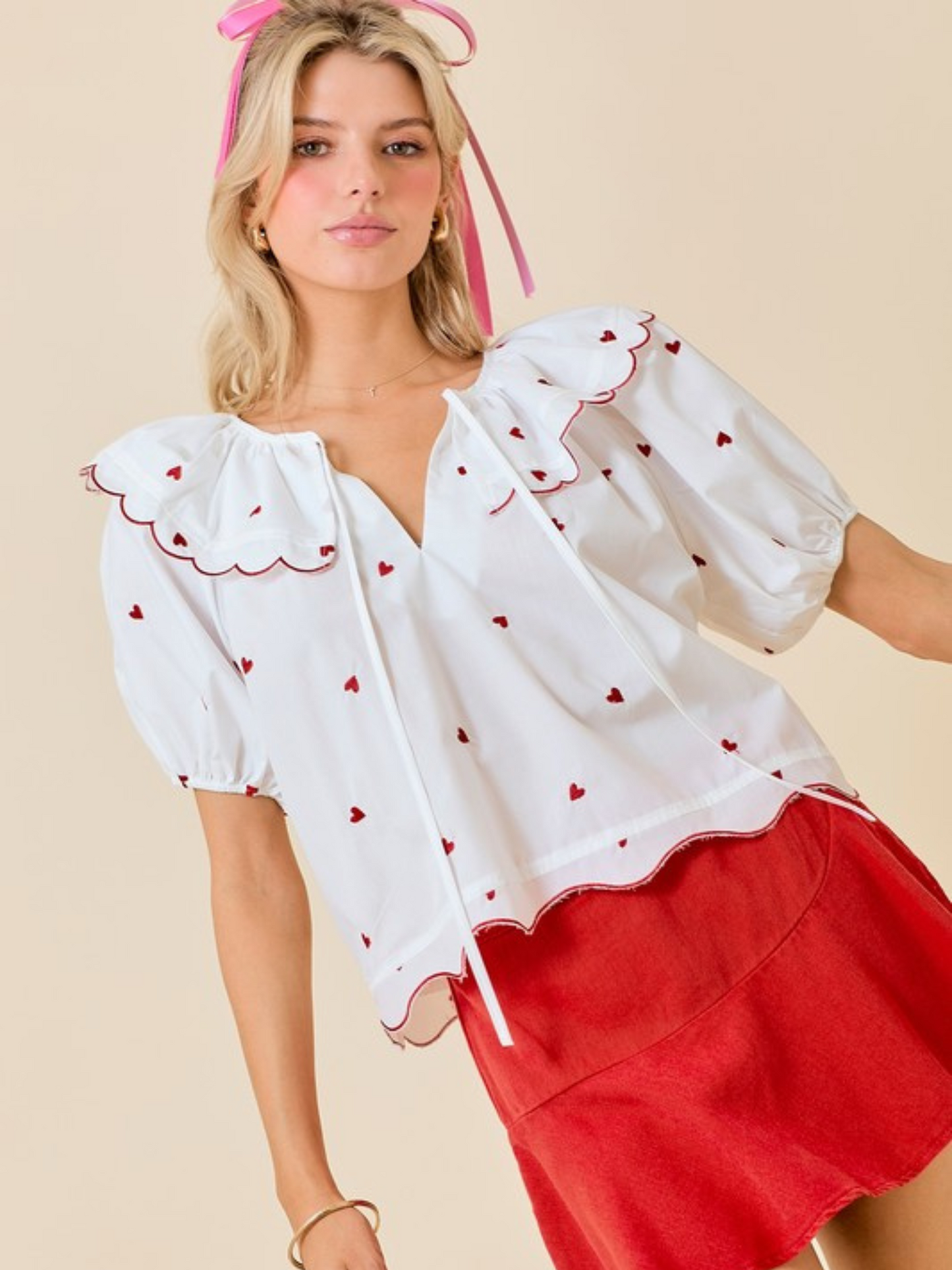 VALENTINE HEART EMBROIDERED TOP