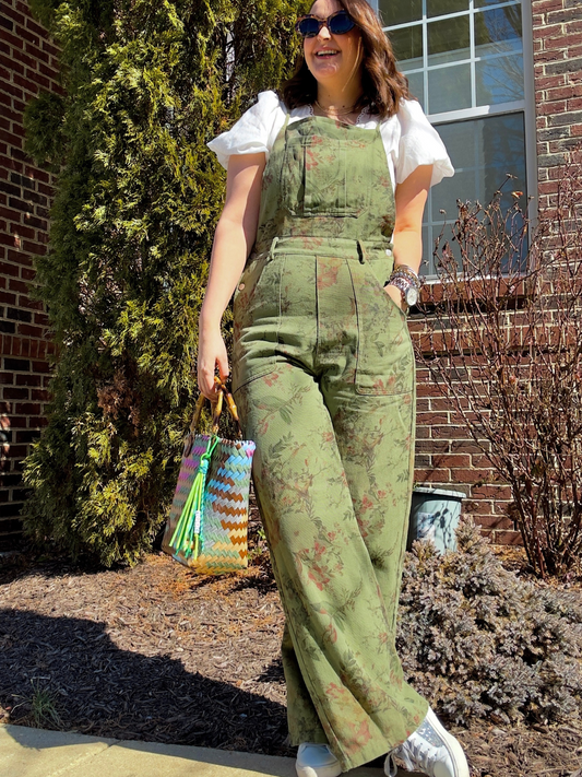 OLIVE VINTAGE WIDE LEG OVERALLS