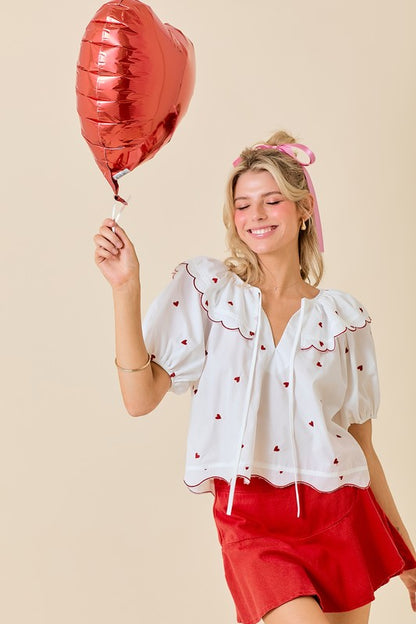 VALENTINE HEART EMBROIDERED TOP
