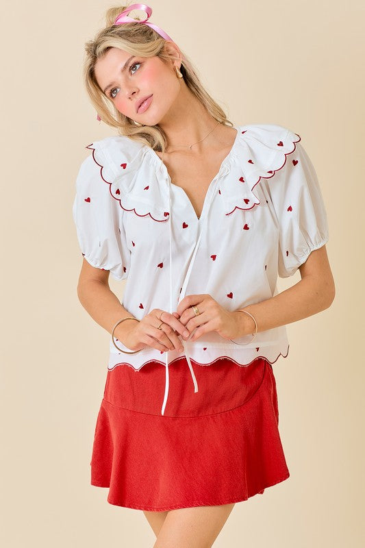 VALENTINE HEART EMBROIDERED TOP